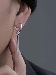 1pc Stainless Steel Non-Fading Minimalist Rectangle Ear Clip, Suitable For Men With Or Without Pierced Ears - Long Strip - View 2