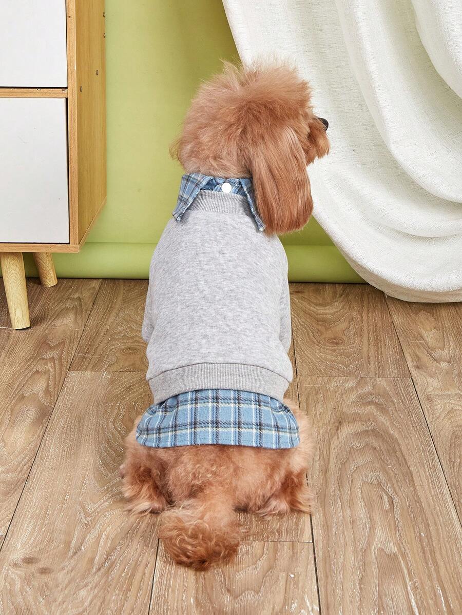 1pc Pet Cat Dog Clothes Shirt Sweatshirt 2 In 1 Plaid Warm Pullover for
