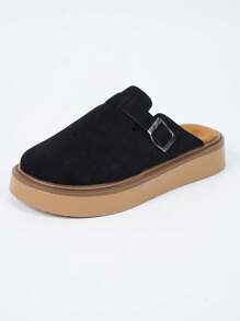 Women's Square Buckle Mule Sandals With Thick Soles, Fashionable Soft-Bottom Comfortable Casual Slip-On Shoes