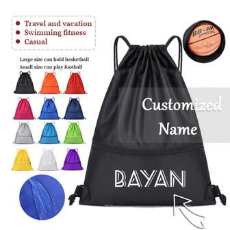 Customized Name Drawstring Drawstring Bag, Large Capacity Sports And Fitness Bag, Cross-Border New Backpack, Waterproof Backpack,Lightweight,Large Capacity,Multifunction,Portable,All-Purpose,Functional,Colorful,Solid Color,Basics,Commuting,Leisure,Funny,Contracted,Custom,Personalized,Unique,Customized,Girlfriend,Boyfriend,Family,Friends,Vacation,School Supplies,Back To School,School Gift,For Office,For School,For Classroom,For Teacher Gifts,For University,For Colleague,For Dorm Rooms,For Teacher,For Boys And Girls,For Teenagers,Junior High School Students,Middle School Students,High School Senior High School Students,College Students,University Students,Freshman,Sophomore,Underclassmen