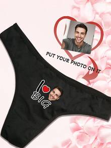 1 chiếc quần lót lọt khe nam/chồng ngày lễ tình nhân/kỷ niệm in hình trái tim theo yêu cầu chữ tiếng Anh gợi cảm hài hước cho phụ nữ, cạp trễ co giãn giúp nâng mông, niềm đam mê ngày lễ - màu đen - Xem 7