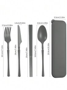5 Stück/Set Tragbares Kunststoff Besteck-Set mit Messer, Gabel, Löffel, Essstäbchen und 1 Aufbewahrungsbehälter - geeignet für Outdoor-Camping, Picknick, Arbeit und Schule, Schulmaterial