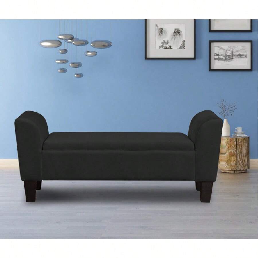 Mila 55" Black Velvet Ottoman Bench With Storage - Black+Velvet as Pic - View 1