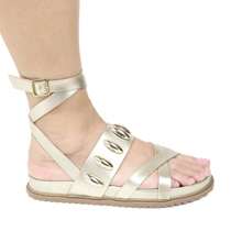 Women's Flat Sandals With Ankle Straps, Crossover, Summer - 金色 - 查看 5