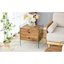 Double-Drawer Bedside Table. The Board Surface Is MDF Sticker, And Both Sides Are Transparent Tempered Glass. The Design Is Simple And Elegant, With Excellent Storage Functions.
