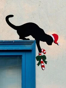1 pièce Décorations d'angle de porte de Noël en forme de chat noir et de chien - Ornements en bois pour la porte, parfait pour l'ambiance des fêtes et les décorations de Noël