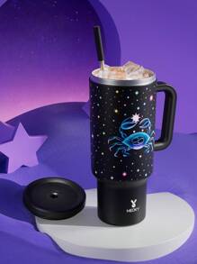 Cốc 40oz có nắp và ống hút, Bình nước cách nhiệt bằng thép không gỉ có quai xách, Bình nước cách nhiệt chân không, Cốc cách nhiệt, Cốc uống nước quà tặng, Giữ lạnh trong 34 giờ hoặc giữ nóng trong 10 giờ, Di động Thích hợp cho cắm trại ngoài trời, Đi bộ đường dài, Lái xe và Du lịch bằng ô tô (Ung thư) - màu đen - Xem 3