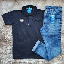kit camisa polo e calça skine com lycra infantil masculina Tam 10 12 14 e 16 anos - Azul - Visão 2
