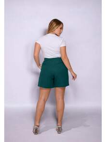 Casual Shorts Tailored Elegant Plain Invisible Zipper With Front Pocket - 墨綠色 - 查看 7