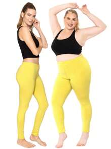 Women's Cotton Plus Size Leggings | Stretchy | X-Large - 7X - 黃色 - 查看 3