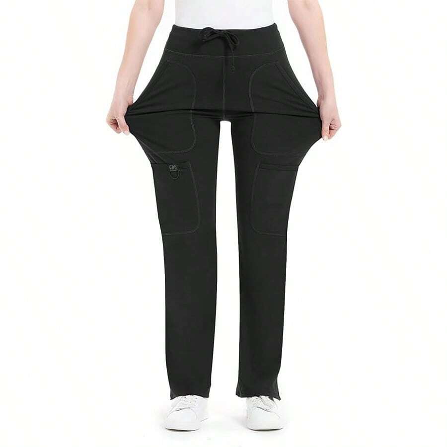 Yoga Scrub Pants Women Mid Rise Yoga Work Pants- Five Pocket Cargo Scrub Pant - màu đen - Xem 1