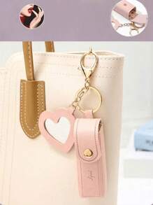 1pc Mini Lipstick Holder Keychain With Mirror & Lipstick Sleeve Pocket, PU Leather Material, Portable Lip Gloss Pouch, Daily Use For Women, Christmas/Thanksgiving/Valentine's Day Gift - Multicolor - View 5