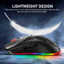 Wired Gaming Mouse, 69G Honeycomb Lightweight Mouse With 6400 DPI 6 Buttons Programmable USB Gaming Mouse For PC Gamers PS4 Users - Black - View 3