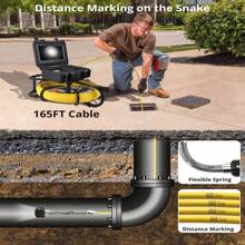 Sewer Camera With Self Leveling, 165 Ft Plumber's Snake Camera With 9 Inch HD LCD, DVR And Adjustable LEDs, Snake With Markings, 16 GB Secure Digital Card, Water-Repellent IP68 - Black - View 9
