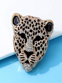 1 Peça Broche de Cabeça de Leopardo com Pedras de Strass na Cor Prata Metálica, Broche Animal Pequeno Elegante e Chique para Mulheres, Sexy e Elegante