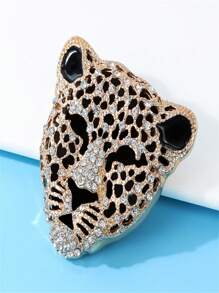 1 Peça Broche de Cabeça de Leopardo com Pedras de Strass na Cor Prata Metálica, Broche Animal Pequeno Elegante e Chique para Mulheres, Sexy e Elegante