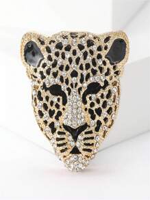 1 Peça Broche de Cabeça de Leopardo com Pedras de Strass na Cor Prata Metálica, Broche Animal Pequeno Elegante e Chique para Mulheres, Sexy e Elegante