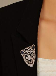1 Peça Broche de Cabeça de Leopardo com Pedras de Strass na Cor Prata Metálica, Broche Animal Pequeno Elegante e Chique para Mulheres, Sexy e Elegante