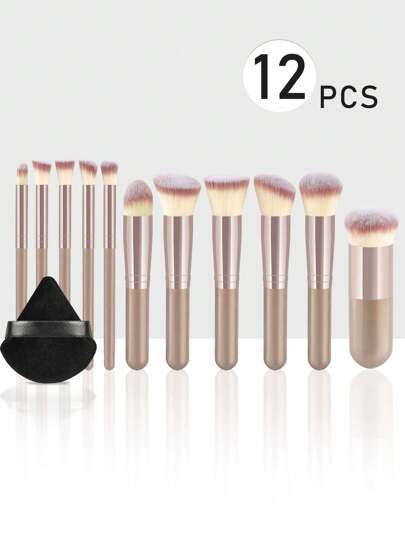 12pcs Makeup Brushes Set With Large And Small Size, Random Color: Light Gold And Rose Gold,Loose Powder BrushFoumdation Brush BlushBrush Concealer BrushEye Shadow Makeup Brush Precision Concealer Blending Brush