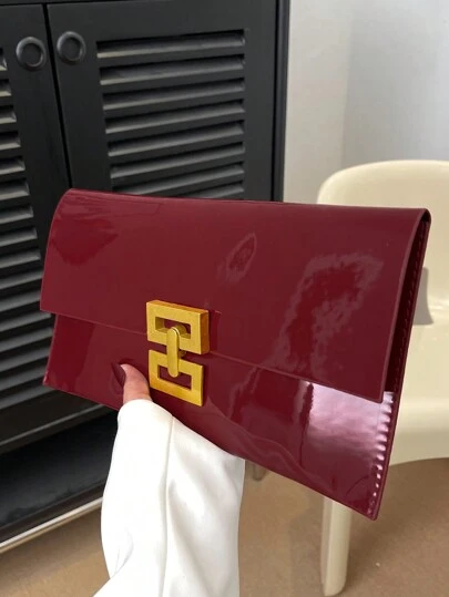 1 件纯色简约别致石头图案皮革手拿包，时尚勃艮第包，非常适合派对婚礼舞会晚宴/宴会，搭配节日派对礼服晚礼服和亮片礼服