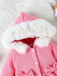 女婴连帽长袖蝴蝶结装饰前开襟连体衣 - 彩色 - 查看 5