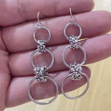 1 Đôi Vòng Tròn Rỗng Hoa Vintage Trang Trí Mặt Dây Chuyền Bông Tai, Phong Cách Boho Món Quà Trang Sức Dành Cho Nữ - Màu Bạc Cổ - Xem 3