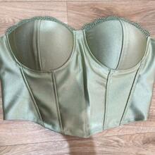 Satin Strapless Corset Cropped Top With Back-Tie Pads - 查看 1