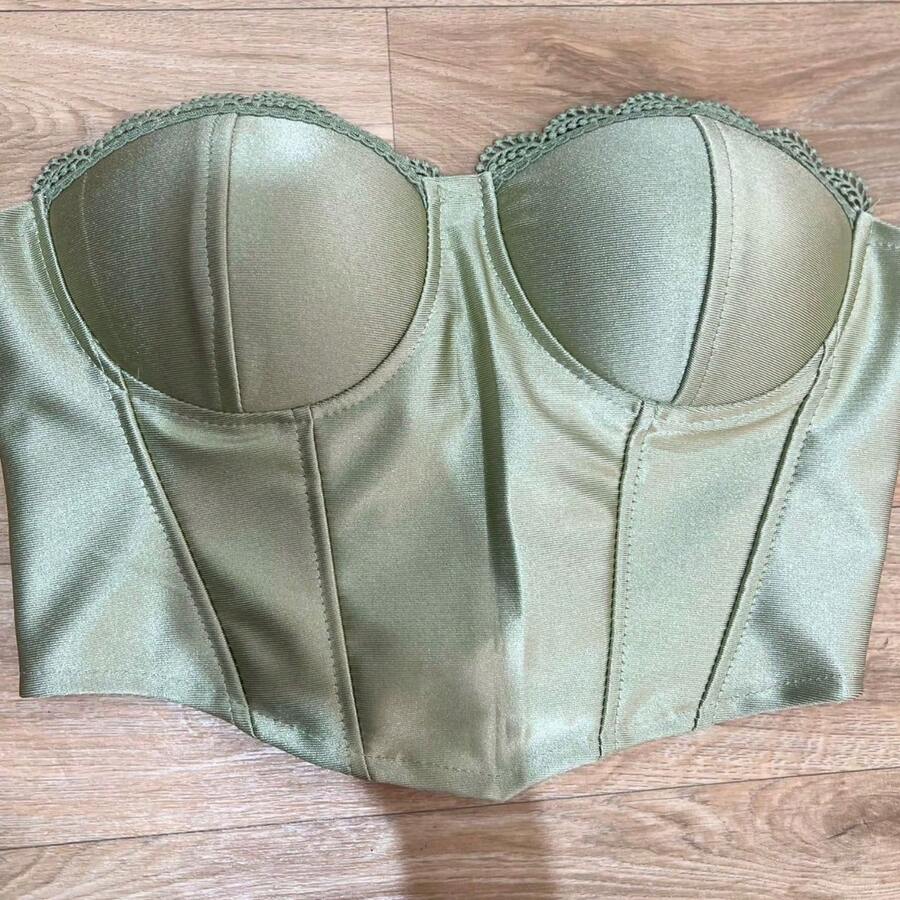 Satin Strapless Corset Cropped Top With Back-Tie Pads - 查看 1