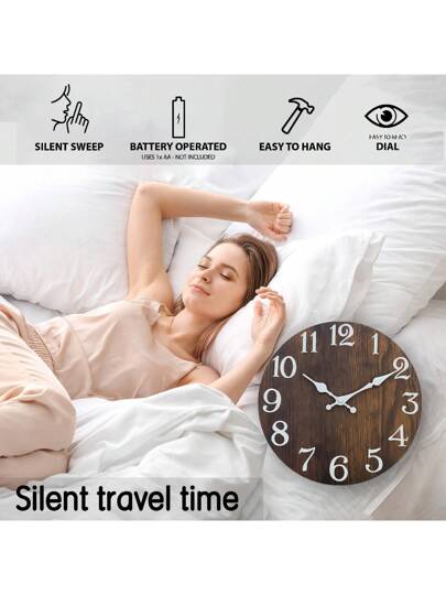 1pc Vintage Country Farmho Wooden Wand Clock, Silent Non Ticking 10/12/14/16 Inch, Bruin Wood Grain, ative Living Room, Bedroom, Dining Kitchen, Office, Outdoor, Battery Free,Home ,Room Birthday Graduation Klok Bedroom Dormitory Back To School view 8