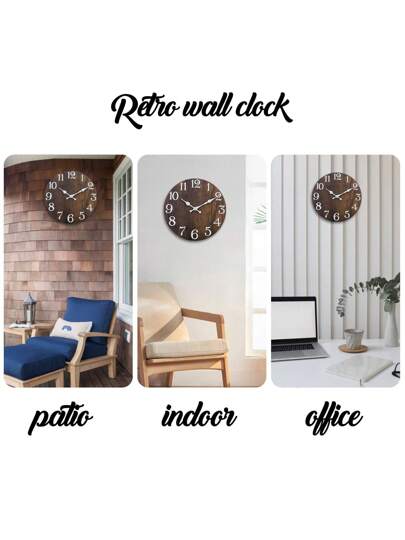 1pc Vintage Country Farmho Wooden Wand Clock, Silent Non Ticking 10/12/14/16 Inch, Bruin Wood Grain, ative Living Room, Bedroom, Dining Kitchen, Office, Outdoor, Battery Free,Home ,Room Birthday Graduation Klok Bedroom Dormitory Back To School view 7