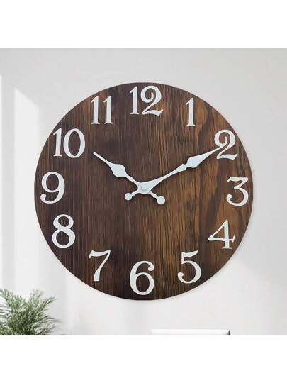 1pc Vintage Country Farmho Wooden Wand Clock, Silent Non Ticking 10/12/14/16 Inch, Bruin Wood Grain, ative Living Room, Bedroom, Dining Kitchen, Office, Outdoor, Battery Free,Home ,Room Birthday Graduation Klok Bedroom Dormitory Back To School