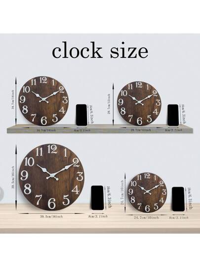1pc Vintage Country Farmho Wooden Wand Clock, Silent Non Ticking 10/12/14/16 Inch, Bruin Wood Grain, ative Living Room, Bedroom, Dining Kitchen, Office, Outdoor, Battery Free,Home ,Room Birthday Graduation Klok Bedroom Dormitory Back To School view 3