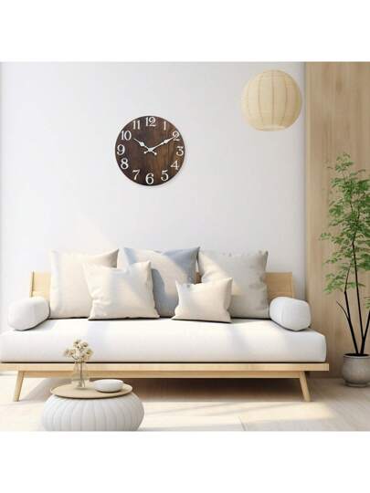 1pc Vintage Country Farmho Wooden Wand Clock, Silent Non Ticking 10/12/14/16 Inch, Bruin Wood Grain, ative Living Room, Bedroom, Dining Kitchen, Office, Outdoor, Battery Free,Home ,Room Birthday Graduation Klok Bedroom Dormitory Back To School view 4