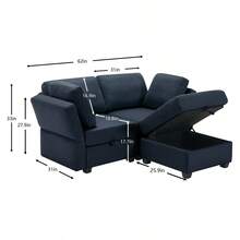 Space Saving Small Sectional Sofa With Ottoman, 2 Seater Sofa With 1 Ottoman, All Seats And Ottomans With Storage Function - Blue - 藍色+聚酯纖維+2座如圖 - 查看 18