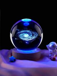 1 个 3D 水晶球，雕刻月亮、星系、七彩灯，玻璃球夜灯带木质底座，创意家居装饰灯，卧室氛围灯，送给家人和朋友的礼物，USB 供电 - 彩色 - 查看 12