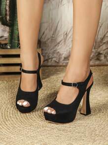 Suede Platform Wedge High Heel Strap Closure Peep-Toe Women Sandals