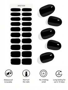 JKNART 20 miếng dán móng tay khô, miếng dán móng tay gel UV bán khô, miếng dán nghệ thuật làm móng, miếng dán móng tay gel mềm nửa khô, không thấm nước (cần đèn UV), miếng dán nghệ thuật làm móng màu đen - màu đen - Xem 5
