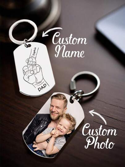 1 st. anpassad fotonyckelring, personlig graverad nyckelring med farsfoto, anpassad fotonyckelring med text, anpassad bild på nyckelring i rostfritt stål, fars dag-present, årsdagspresent, för bröllop, för jul, för vintern, för hösten, för högtidsskattfynd. Personlig/anpassad nyckelring, julaccessoarer, skolmaterial, skolstart, födelsedagspresent.