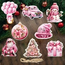8pcs Pink Christmas Decoration Ornaments Christmas Tree Decoration Pendants Christmas Gift Tags Santa Claus Christmas Tree Pink Car Balloons, Suitable For Christmas Interior Decoration Party Supplies Festive Atmosphere Props,Christmas - Pink - View 5
