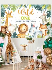 1pc Forest Animal 1st Birthday Background Cloth Banner, 1st Birthday Party Decoration Background Cloth,Christmas