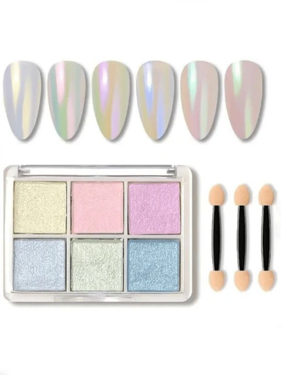 6 Colors Holographics Laser Aurora Solid Mirror Nail Glitter Powder Nails UV Gel Polish Pigment Nail Art Decorations DIY Nail Charms Nail Gems Nail Supplies
