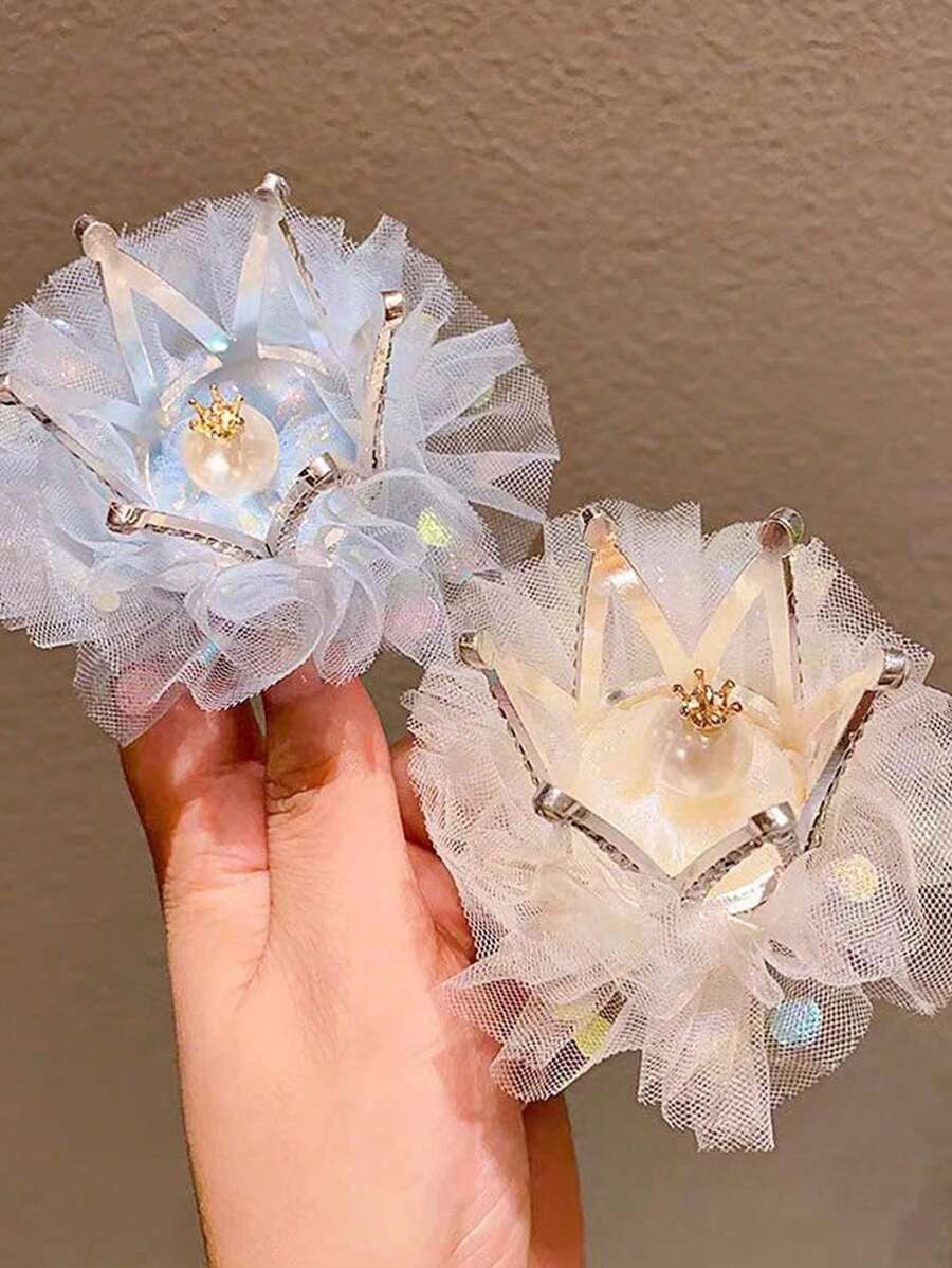 1 Kẹp tóc hình vương miện màu hồng cho bé gái, phụ kiện tóc hình vương miện công chúa bằng lưới, kẹp tóc thời trang và ngọt ngào, phụ kiện tóc dễ thương cho bé gái