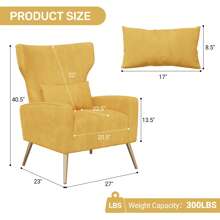 Nalupatio 1-Piece Modern Velvet High-Back Armchair, Upholstered Lounge Chair, Reading Chair, With Lumbar Support, Metallic Gold Legs, Suitable For Living Room And Bedroom - Màu vàng - Xem 3