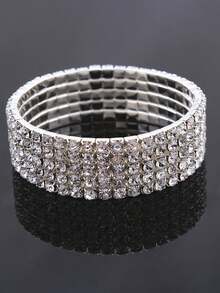 Vòng tay pha lê Rhinestone đơn/nhiều hàng co giãn thời trang, quà tặng cho vợ, bạn gái, con gái - vòng tay kim cương đầy đủ - Xem 1