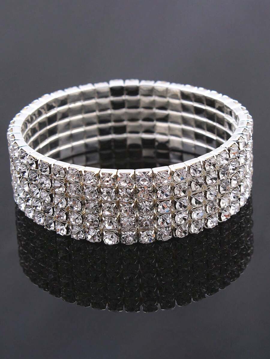 Vòng tay pha lê Rhinestone đơn/nhiều hàng co giãn thời trang, quà tặng cho vợ, bạn gái, con gái - vòng tay kim cương đầy đủ - Xem 1