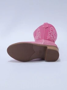 Um Par de Botas para Meninas - Botas de Cowboy Ocidentais Bordadas de Cano Alto/Média Altura, Bico Fino, Zípers Laterais, Saltos