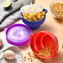 Baltens 1/3pcs Silicone Microwave Popcorn Maker Bowl Collapsible Popcorn Popper With Lid Large Capacity Baking Tools Christmas Gift - Multicolor - View 3