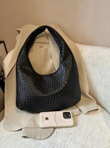 Dedoo 2 件女士复古简约休闲仿编织皮革单肩包腋下包，适合街头约会通勤 - 黑色 - 查看 9