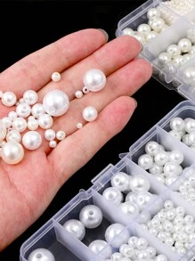 800 Stücke/Box 3-14mm ABS Perlenimitation rund mit Löchern Set in Box, mit Aufbewahrungsbox rein weiß beige lose Perlen, verwendet für Schmuckherstellung von Armbändern, Knöchelbändern, Halsketten - Geschenk für Freundin & Mutter