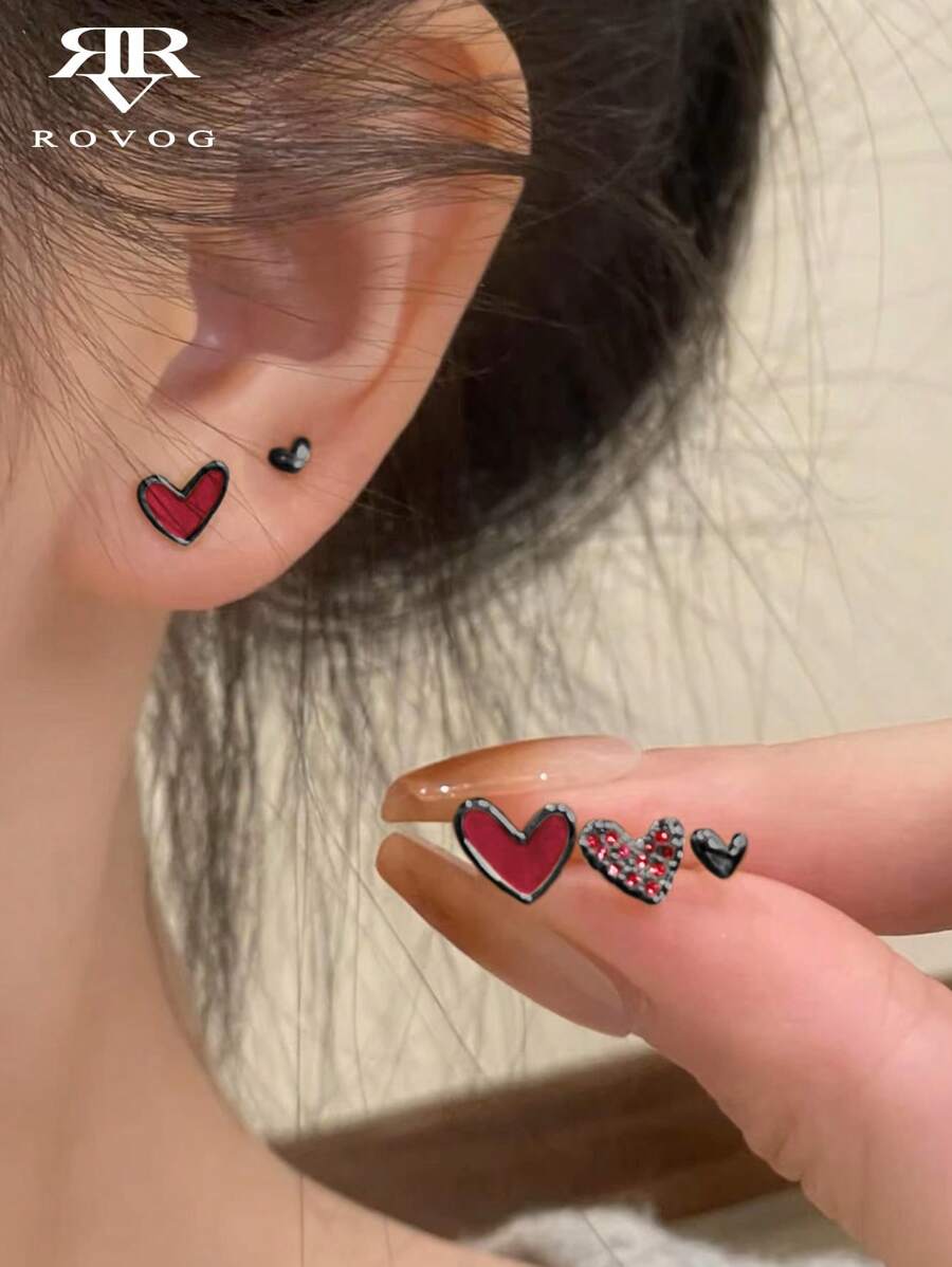 Bộ 3 đôi hoa tai pha lê hình trái tim thời trang tối giản dành cho phụ nữ mặc hàng ngày trong ngày lễ tình nhân, mẹ, mẹ, ngày của mẹ, quà tặng